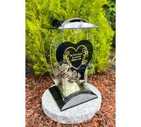 Lanterne Funéraire Faite à la Main Avec Motif Cœur, Rose et Texte - Hauteur 32 cm, Décoration et Lampe de Jardin Avec Bougie Sans Socle