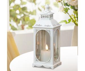Lanterne funéraire Métal et verre trempé - 34 cm - Blanc crème - Pour intérieur et extérieur
