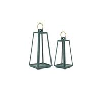 Ensemble de 2 lanternes en métal vert, dimensions : ø 25 x 25 x 57 cm et 20 x 20 x 45 cm