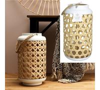 Lanterne - HOME DECO FACTORY - Tressée - Éclairante - Beige et blanc