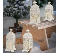 Petite lanterne à piles, lanterne de Noël, lampe de Noël d'intérieur, lanterne de Noël en blanc Shabby Chic, 1x étoile, 1x sapin, 1x renne, 1x ange, 1x LED, LxH 7 x 19, lot de 4