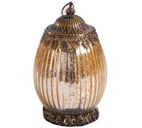 Lanterne LED vintage Unyqoos® – couleur or, métal et verre épais, pour intérieur et extérieur, nécessite 2 piles AAA (piles non incluses)