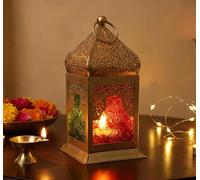 Lanterne Marocaine eSplanade | Lampe Suspendue en Verre coloré | Photophore | Décoration intérieure | Rouge-doré - 6,5 Pouces (Multi-Golden)