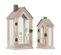 Lot de 2 lanternes en bois 18x13x36 cm - 12,5x8,5x25 cm