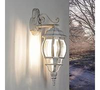 Applique murale rustique d'extérieur, blanc et or, E27, IP44, lanterne, pour la maison et le jardin