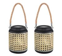 Lanterne solaire à LED Décoration de jardin Lampe solaire aspect bambou Lampe de terrasse Lampadaire Suspension, DxH 12x 30 cm, lot de 2