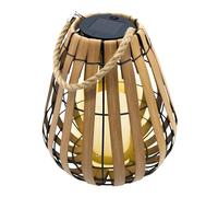 Lanterne solaire avec bougie LED en blanc chaud avec effet vacillant - 30 x 25 cm - Lampe de jardin aspect bois avec cordon en jute à suspendre - Éclairage décoratif de jardin Lampe solaire Lampe