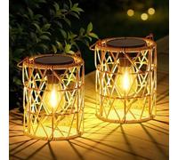 Lanterne solaire bohème - Lampe LED résistante à l'eau - Lampe solaire tissée à la main - Pour les balcons, les tables et les décorations de Noël - Lot de 2