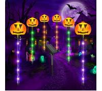 Lanterne solaire citrouille - Lot de 6 - 84 LED et 8 modes - Étanche - Jardin cour allée Halloween