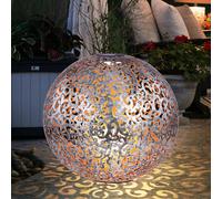 Lanterne solaire de jardin boule lumineuse solaire orientale, lampe à brancher à LED IP44, pointe de terre, motif en métal gris argent antique, 1x LED 3000K, DxH 40x50 cm