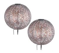 Lanterne solaire de jardin, lampe solaire à LED enfichable IP44, terre pointue, motif métallique or antique gris argenté, 1x LED 3000K, DxH 27x38 cm, lot de 2