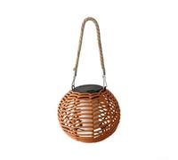 Lanterne solaire d'extérieur en rotin tressé IP44 (vigne unique) | Fonctionne à l'énergie solaire, lumière blanche chaude, pour tresse, 18 cm de diamètre, pas de câble nécessaire