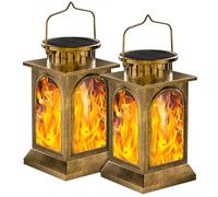 Lanterne solaire en métal, SOLARBABY Solar Flame Lights Outdoor Hanging Lantern Outdoor Waterproof Garden Lights for Garden, Patio, Pathway, Yard Decoration (Bronze, Pack de 2)