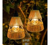 Lanterne Solaire Extérieur 2 Pièces, Lampe Solaire Exterieur Suspendue Tressée Boho en Chanvre Étanche, Suspension Décoration Jardin pour Cour Balcon, Cadeaux, Clôture