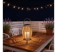 Lanterne Solaire Extérieur 29cm Corde Naturelle Tressée Lampe de Table LED | Motifs d'Ombre | Blanc Chaud 3000K | Sans Fil | Jardin Terrasse Balcon