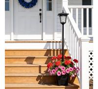 Lanterne Solaire Extérieur Jardin avec Pot de Fleur Lampadaire à Poser | Grande lanterne solaire 150cm avec pot de fleur intégré Ø21,8cm, LED blanc chaud, étanche, allumage automatique au crépuscule