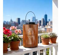 Lanterne Solaire Extérieur Métal, Lampe Jardin Suspendue Ajourée Noir | Motif Rayé Orange | Crépuscule Auto | Déco Terrasse | Blanc Chaud 3000K