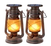 Lanterne Solaire Extérieure, 2 Pièces avec Effet de Flammes 8-10h Autonomie | Lampe Solaire Vintage LED Rétro Étanche, 1200mAh, Suspension Extérieur Décoration pour Jardin Terrasse Porche Camping Fête