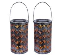 Lanterne solaire lanterne solaire argent antique lampe d'extérieur effet de lumière, perforations décoratives, métal, 1x LED 0,06W blanc chaud, DxH 11x19 cm, lot de 2