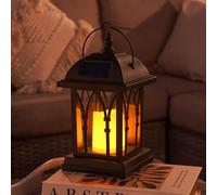 Festive Lights Lanternes Solaires Décoratives Extérieures Noir Mat avec Éclairage Bougie LED Effet Vacillant Waterproof (27cm hauteur)