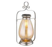 Lanterne solaire LED, lampe d'extérieur, décoration de jardin, lampe de balcon, métal verre ambre argent, batterie IP44 résistante aux intempéries, blanc chaud 3000K, H 36,5 cm