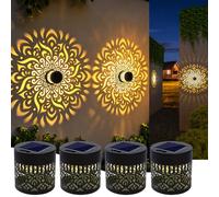 Lanterne Solaire Mandala, Métal LED Nomade Etanche Exterieur a Suspendre Lampe Solaire Exterieur a Poser, Ampoule Solaire Exterieur pour Jardin Terrasse Deco Balcon Amenagement Balcon (4 pièces)