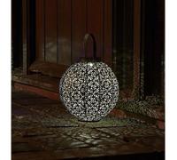 Lanterne Solaire, Métal Ajouré Damasque, Bronze, Énergie Solaire, Ambiance Orientale