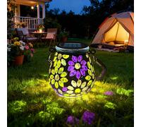 Lanterne solaire ovale, modèle "Glaslaterne", indice de protection IP65, vendue à l'unité, décor floral en mosaïque
