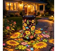 Lanterne solaire suspendue avec motif ombre et design creux, Lanterne solaire tournesol, Lampes suspendues étanches cadeaux pour femmes, Lanterne en métal pour cour, terrasse, jardin