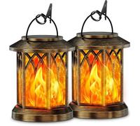 Lanterne solaire Unyqoos® avec effet de flamme réaliste, étanche IP65, économe en énergie grâce à son panneau solaire et son capteur de lumière – en ABS, idéale pour le jardin et le balcon, à suspendr