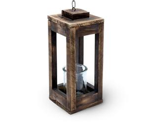 Lanterne suspendue en bois avec chaîne en métal - 31 cm - Bougeoir décoratif avec verre - Lampe décorative de table - Photophore à suspendre