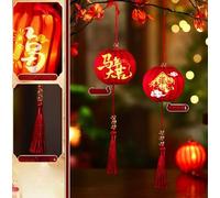 Lanternes chinoises traditionnelles rouges pour le Nouvel An lunaire 2026 - Ornement à suspendre en tissu de soie avec lueur LED (E)