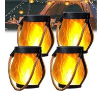 Lanternes d'Halloween solaires - 4 lanternes à énergie solaire avec effet de flamme réaliste pour l'extérieur | Décoration d'Halloween violette étanche avec double mode de charge (solaire et USB) | In