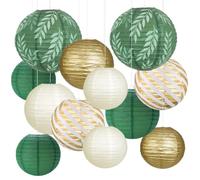 Lanternes en Papier Décorations De Fête Vert Lanterne Papier 12Pcs Décoratives Rondes Lanterne à Suspendre Réutilisable pour Décoration De Printemps Fête Prénuptiale Anniversaire Eucalyptus