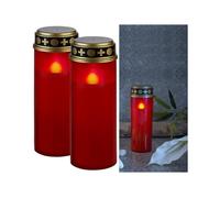 Lanternes funéraires - PEARL - 2 grandes lanternes - Effet flamme - Coloris rouge - LED scintillantes