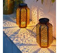 Lanternes solaires extérieures étanches, lumière solaire de jardin suspendue, décor ajouré rétro en métal, lumières solaires de cour, Patio, décoration de jardin Brun