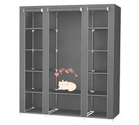 LANTUS Armoire de Rangement en Tissu Textile Pliable avec Tringle à vêtements,Porte-Manteau,Garde-Robe Organisateur de Stockage de vêtements Armoire Toile,172 * 134 * 43cm-Gris