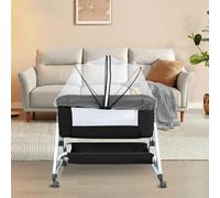 LANTUS Berceau 3 en 1, Lit Cododo, Berceau à Inclinaison, Hauteur réglable sur 6 Niveaux(100-115cm), jusqu'à 50kg, Roues 360º, Moustiquaire, Panier de Rangement-80 x 40 x 100-116 cm (Noir)