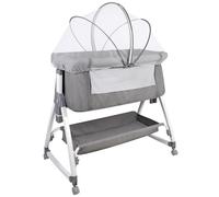 LANTUS Berceau 3 en 1, Lit Cododo, Berceau à Inclinaison, Hauteur réglable sur 6 Niveaux(100-115cm), jusqu'à 50kg, Roues 360º, Moustiquaire, Panier de Rangement-80 * 40 * 100-115cm-lin