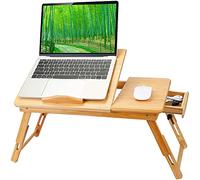 LANTUS Bureau de lit, Table de Chevet en Bambou Pliable, Plateau de lit Petit déjeuner, Hauteur Réglables, Porteur 10kg, pour Petit Dejeuner-66 * 30 * 35cmA (Couleur Bois)