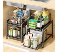 LANTUS Étagères de Cuisine pour Rangement sous Évier, Paniers Coulissants, Organisateur,tiroirs coulissants pour armoires, boîte de rangement coulissante pour la cuisine, 26 x 37 x 38,5 cm (Noir)