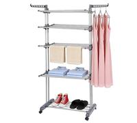LANTUS Étendoir Linge Intérieur - Grande Capacité Tour de Séchage Pliable, Pieds Rabattables- Séchoir à Linge Extensible en Acier Inoxydable - Format Familial,75 x 64 x 170 cm (Gris + Tige Blanche)