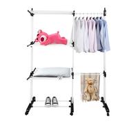 LANTUS Étendoir Linge Intérieur sur 3 Niveau, Séchoir à Linge Extensible Réglable, Tancarville Grand Capacité, avec 6 Roues de Frein de Stationnement à 360°,75-142,5 * 64 * 170cm (Noir + Blanc)