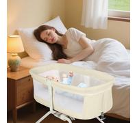 LANTUS lit bébé 3 en 1 avec Fonction de Berceau,Pliable, lit Parapluie bébé avec Matelas, de 0 à 35kg,moustiquaire, réglage de l'inclinaison, lit bébé Pliant, 94 * 70 * 80cm (Blanc cassé)