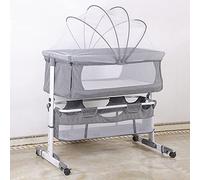 LANTUS Lit Bébé Evolutif, 3 en 1Berceau Bébé avec Matelas & 5 Hauteur Réglable, Charge 25kg pour 0-32 Mois,Paroi LatéRale Amovible, pour Enfants, 92 * 58 * 70-90cm (Blanc cassé)
