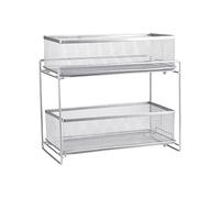 LANTUS Organiseur à 2 Niveaux avec paniers coulissants, Armoire de Cuisine Organisateur d'armoire, étagère de tiroir de Panier Amovible pour Rangement de Cuisine-Argenté