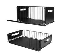 LANTUS Rangements sous Evier 2 Niveaux Organisateur Coulissant,Paniers Coulissants, Empilable,Étagères pour Placard Meuble Cuisine Salle Bain,Noir (38 x 25 x 10 cm + 38 x 25 x 19 cm) (2 pc)