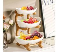 LANTUS Support de Corbeille à Fruits, Bambou Support à Panier de Fruits Rangement pour Les légumes pour Plan de Travail de Cuisine pour Fruits, Légumes, Pain, collations-14 * 22,5 * 32cm-Blanc