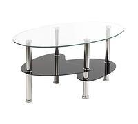 LANTUS Table Basse en Trempé Verre Simple et élégante/Salon avec Pieds en Métal, Ensemble degigogne Ronde, avec 2 étagères 90x50x43 cm (Transparent+Noir)