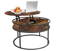 LANTUS Table Basse Relevable,Table d'Appoint Ronde à 2 NiveauxBout de Canapé Ronde Guéridon, Style Moderne, Petite Multifonction pour Canapé, lit, 60 x 60 x 47 cm (Marron et Noir)